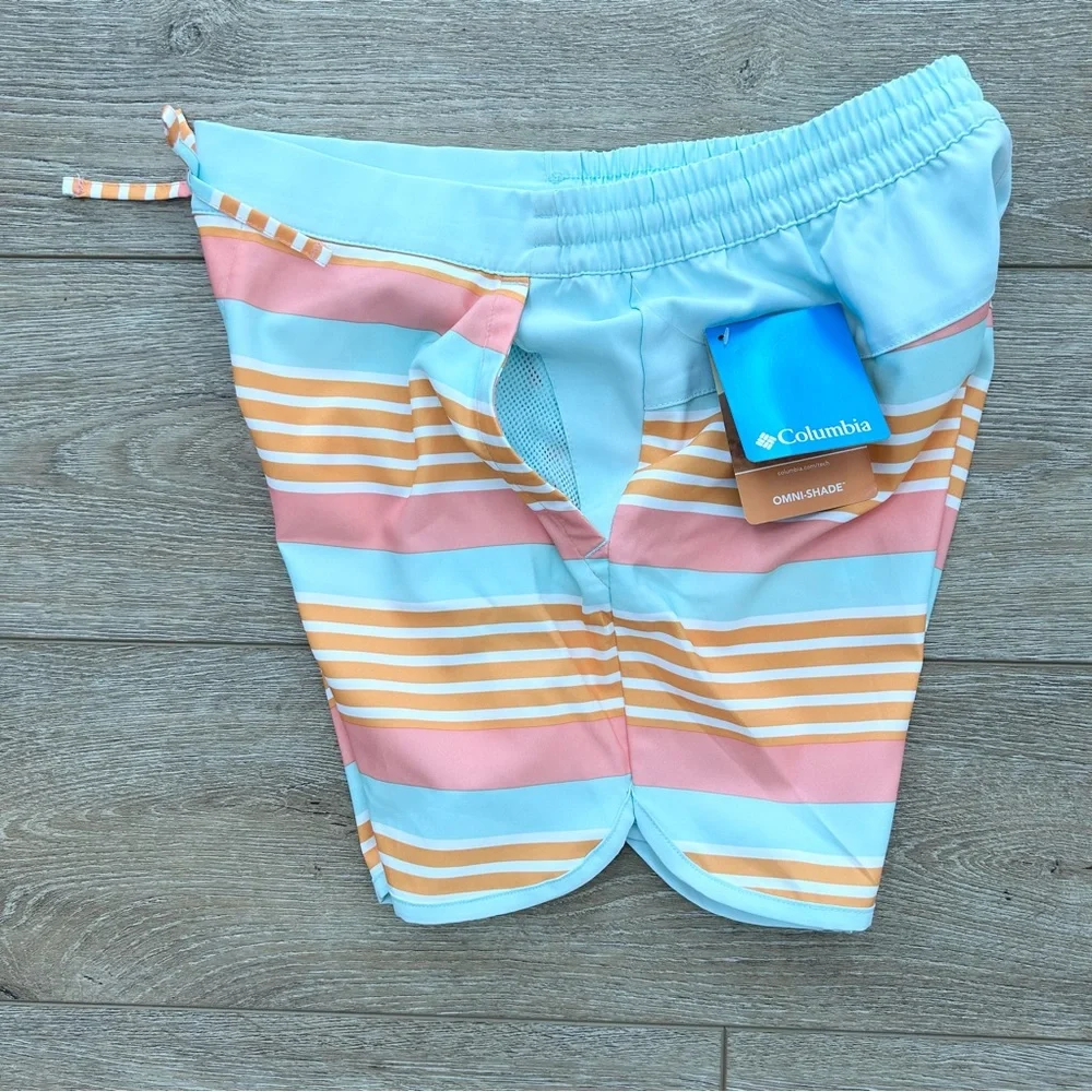 Columbia Omni Shade Swim Trunks Shorts Youth Large Striped Omni Wicking NEW - Picture 5 of 11